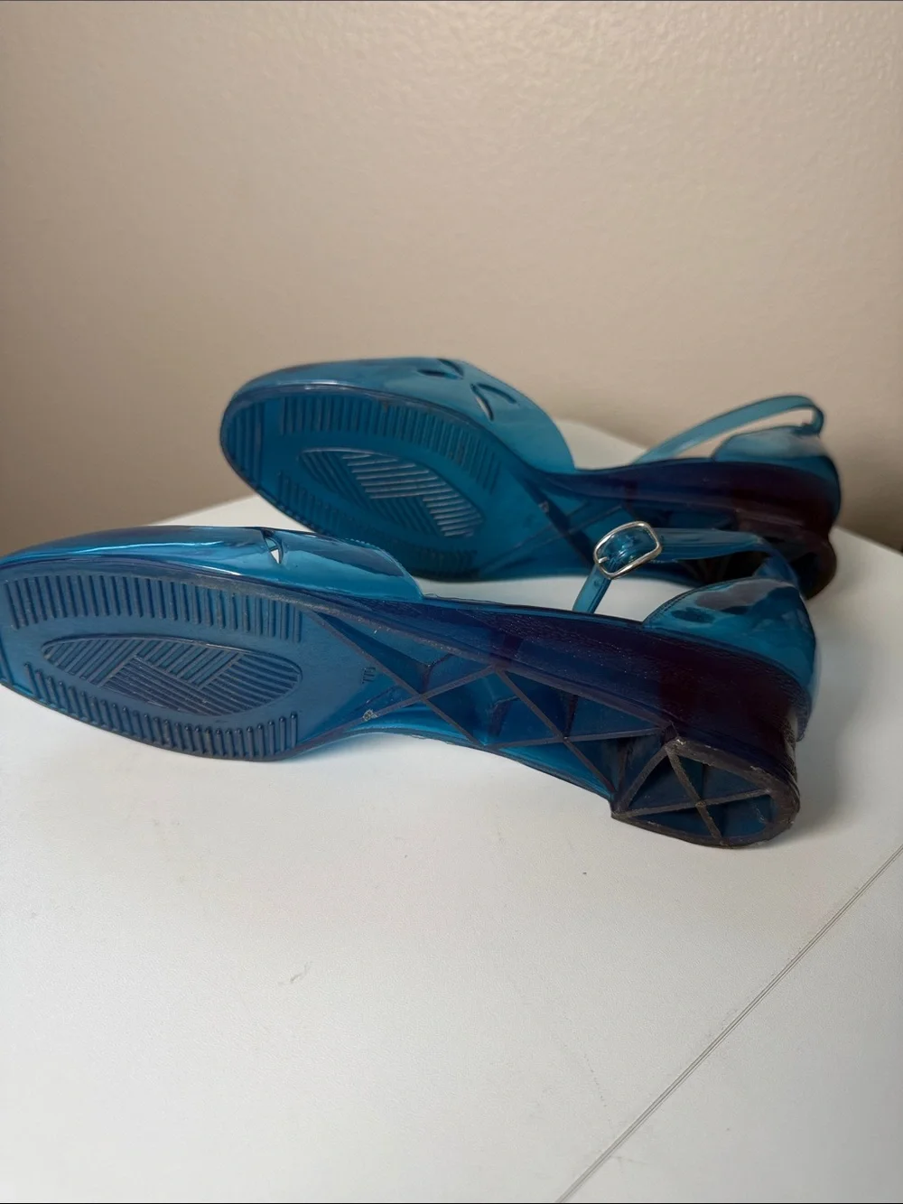Teal Blue Jelly Ankle-Strap Sandals
